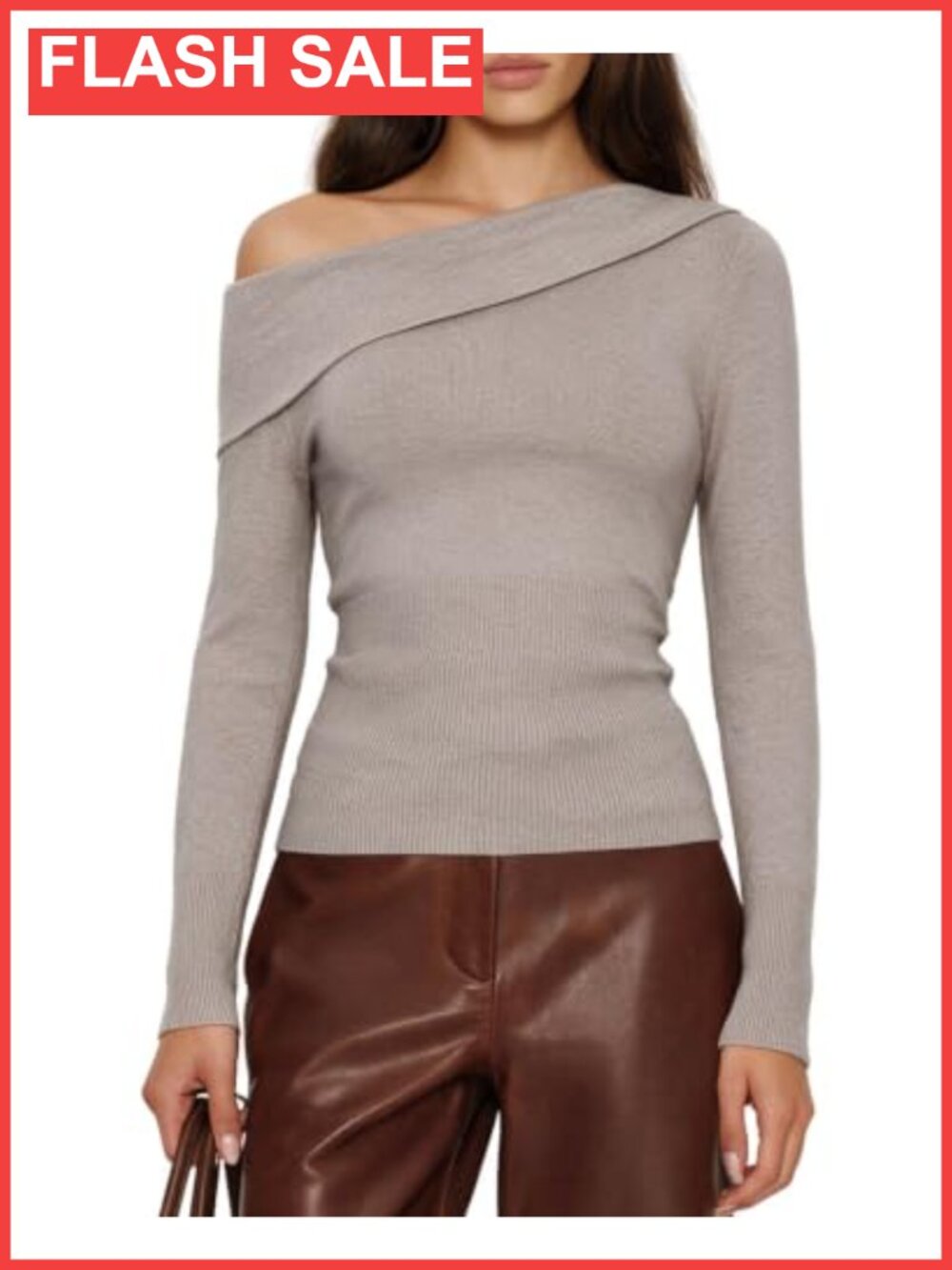 SUUKSESS Cashmere Blend Off Shoulder Sweater Pullover Asymmetric Neck